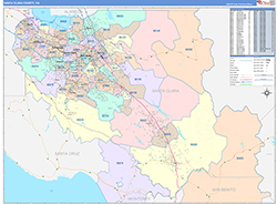 Santa Clara County, CA Wall Map Color Cast Style 2026